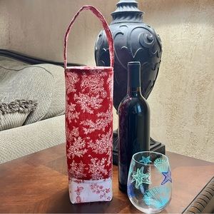 Red floral wine tote housewarming gift handmade tote wine drink…